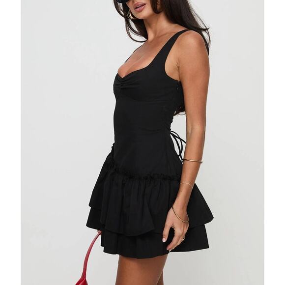 Princess Polly SHANTELLE ROMPER BLACK new NWT bubble hem dress sz XS lbd sz 2 - Picture 2 of 14